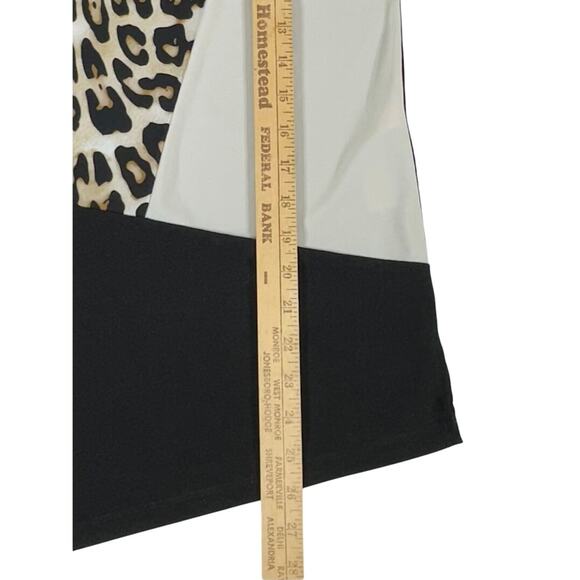 Chicos Tunic Size 3 or XL Asymmetrical Hem Leopard Black‎ Color Block 3/4 Sleeve - Picture 7 of 8